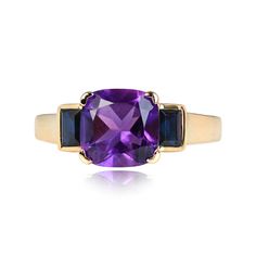 Montana Ring - Estate Diamond Jewelry Luxury Amethyst Cushion Cut Ring For Formal Events, Luxury Amethyst Cushion Cut Ring For Formal Occasions, Luxury Cushion Cut Amethyst Ring For Formal Occasions, Luxury Purple Cushion Cut Jewelry, Luxury Cushion Cut Amethyst Ring For Anniversary, Elegant Cushion Cut Yellow Gold Amethyst Ring, Elegant Cushion Cut Amethyst Ring, Cushion Cut Yellow Gold Amethyst Ring, Yellow Gold Cushion Cut Amethyst Ring