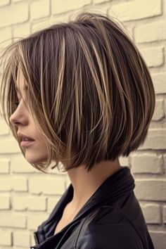 Neck Length Bob With Layers, Short Bob For Oval Face Shape, Short Hair Styles For Fine Hair Over 50, Short Hairstyles Without Bangs, Bob Cut With Highlights, Cute Bobs For Thick Hair, Short Haircuts Thick Hair, Layered Short Bob Hairstyles, Medium Asymmetrical Hairstyles