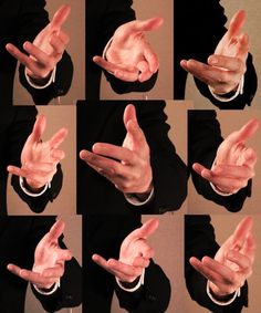 multiple pictures of a man making the number one sign with his hands