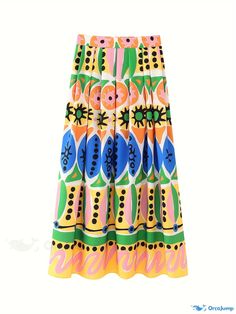 Orcajump - Colorblock Print Pleated Skirt, Casual High Waist Zip Skirt, Women's Clothing Spring Multicolor Graphic Print Skirt, Multicolor Midi-length Skirt With Lined Detail, Skirt Casual, Printed Pleated Skirt, Skirt Women, Pleated Skirt, Types Of Printing, Color Blocking, High Waist