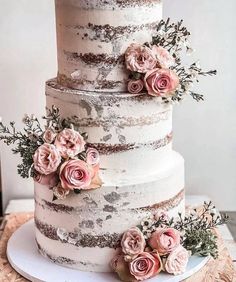 Cake Flowers - The Floratory Pink Rose Cake, Dried Foliage, Flower Foliage, Floral Cake Topper, Country Wedding Cakes, Wedding Cake Roses, Floral Wedding Cake, Winter Wedding Cake, Wedding Sweets