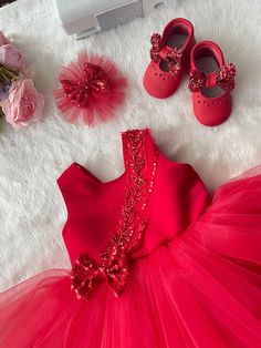 Cute Red Princess Dress For Birthday, Red Princess Dress For Summer Party, Cute Red Tutu Dress For Party, Cute Red Princess Dress For Dress-up, Red Tutu Dress For Summer Wedding, Summer Wedding Red Princess Dress, Red Tulle Princess Dress For Summer, Summer Red Tulle Princess Dress, Red Summer Baptism Dress