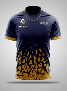 the jersey is designed to look like an abstract design with yellow and blue triangles on it