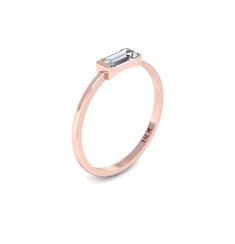 Tiny Horizontal Baguette Ring Solid 14k Rose Gold Sideways Baguette Crystal CZ Jewelry Minimalist Ring One more tiny ring added to our petite rings collection. Beautiful by itself or stack with other small rings. This ring is for the true Minimalist. 14K Rose Gold (available in Yellow and White) ring with one horizontally set clear Crystal Baguette (Cubic Zirconia, 6x3mm). The shank is about 1.1mm wide. Very delicate and very sparkly ring. Available sizes 4-7 (including half sizes). If you would Minimalist Rose Gold Baguette Diamond Rings, Minimalist Rose Gold Baguette Cut Ring, Minimalist Baguette Diamond Ring, Petite Rings, Gold And Jewelry, Baguette Band, 50th Anniversary Party, Petite Ring, Sparkly Ring