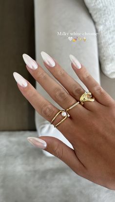 Wedding Nails For Bride Long Almond, White Tips Coffin Shape, White Nails With Gold Gems, Nails Blanc Lait, Nail Inspo For Italy, Daily Bieber Nails, Wedding Day Nails Almond, Engagement Nails White, White Almond Nails With Design Classy