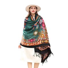 PRICES MAY VARY. Incredibly Size: Our scarf is 96.3*43.3 inches (2.45*1.1m) with tassels, it's more than 50% larger than a regular scarf. They can be used as a scarf, neck wear, prayer shawl, head wraps and poncho, dupatta, hijab, blanket, bathrobe, ruana and so on. Natural Materials: We only use high quality 100% pure merino wool for scarves, It is called soft gold. Wearing Occasion: Lightweight and oversized makes our shawls suitable for almost every occasions. For sun protection, for travel, Pashmina Shawl One Size, Bohemian Wool Shawl, Green Pashmina Shawl For Winter, Black Bohemian Pashmina Shawl For Winter, Winter Wool Pashmina Shawl, Winter Green Pashmina Shawl, Multicolor Bohemian Pashmina Shawl For Winter, Green Winter Pashmina Shawl, Green Pashmina Winter Scarf