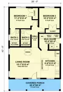 the floor plan for a small house with two bedroom and an attached kitchen area is shown