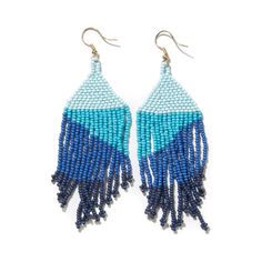 Shop Erin Ombre Beaded Fringe Earrings - Blue-Earrings at Ruby Joy Boutique, a Women's Clothing Store in Pickerington, Ohio Ombre Fringe Earrings, Stone Earrings Studs, Bead Collection, Ombre Earrings, Striped Earrings, Beaded Fringe Earrings, Teal Earrings, Alloy Earrings, Teal And Pink