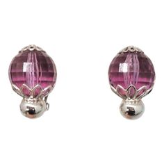 This is part of Chairish’s Costume Jewelry assortment.  Circa 1960 rhodium plated faceted disco ball-like faux-amethyst clip back earrings. Marked "Napier." Measure: 1 1/16 inches long by 13/16 inches wide. Condtion: Very good; a tiny amount of wear only noticeable upon very close inspection.  Please reference the measurements noted in the description above for the best approximate dimensions. Please reach out to the seller under "Ask the Seller" for specific questions regarding the measurements Purple Clip-on Earrings For Formal Occasions, Elegant Purple Clip-on Earrings For Formal Occasions, Elegant Purple Clip-on Earrings For Party, Purple Clip-on Earrings For Party, Purple Clip-on Earrings, Formal Clip-on Round Crystal Earrings, Modern Branding, Accessories Jewelry Earrings, Clip Earrings