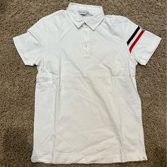 Moncler Polo Purchased In Madrid In 2009, Rare, Dead Stock Never Worn Designer White Collared Shirt, Designer White Polo Shirt, Designer White Collared Top, Moncler Sweater, Polo Tee Shirts, Navy Polo Shirt, Navy Logo, Moncler Jacket, White Polo Shirt