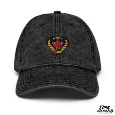 Acid wash dad hat embroidered with Timelements Cute Cobra design. A funky icon that will add an element of innocent danger to your casual everyday outfit. Ironic, stylish, hot. Features: • TimeElements Cute Cobra embroidered design • 100% cotton twill - Acid wash • Low profile, 6-panel, unstructured cap •Metal snap buckle with an antique brass finish Shipping from the USA Vintage Baseball Caps, Vintage Effect, Vintage Cap, Embroidered Hats, Dad Caps, Vintage Baseball, Labradoodle, Special Thanks, White Embroidery