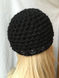 Free Shipping USA. Black Women's hat. Newsboy. Adults. Teens. Hand-crocheted with soft Acrylic yarn embellished with a Ribbon and a crocheted flower. Cotton is also available. Please request. Want the hat and/or flower in another color? Just let me know. COLOR (S): Hat: Black in Acrylic or cotton. If not specified, acrylic will be sent. Accents: Black Grosgrain Ribbon, Crocheted Flower - Gray and Black with Pearl Button AVAILABLE SIZE(S): Typical Size Chart 21 inches Adult S 22 inches Adult M 23 Adjustable Knitted Black Bonnet, Black Knitted Hat With Curved Brim, Adjustable Black Crochet Hat For Winter, Black Crochet Yarn Hat, Adjustable Black Crochet Hat, Black Crochet Brimmed Hat, Black Crochet Hat With Curved Brim, Handmade Black Crochet Hat With Curved Brim, Black Crochet Hat One Size Fits Most