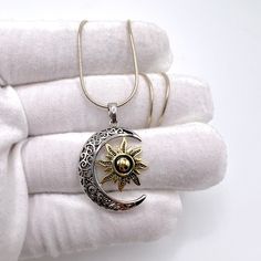 .925 Sterling Silver Two-Tone Sun And Necklace. Pendant Is On Your Choice Of A 16” Or 18” Sterling Silver Snake Chain. If A Longer Chain Is Needed Please Message For Availability And Pricing. Pendant: Height: 26.2mm, Width: 20.9mm, Thickness: 4.2mm, Bail Opening: 4.8mm, 925 Sterling Silver, Stamped, Rhodium Plated & Yellow Gold Plated Over Sterling Silver With A High Polish Finish Chain: Gauge 25, Width 1.1mmsterling Silver , Stamped Some Pictures Enlarged To Show Details White Gold Sterling Silver Sun And Moon Jewelry, Sterling Silver Jewelry With Sun And Moon Design, Sterling Silver Sun And Moon Jewelry, Elegant Silver Necklace With Sun And Moon Design, Elegant Silver Jewelry With Sun And Moon Design, Elegant Silver Sun And Moon Design Jewelry, Silver Pendant Jewelry With Sun And Moon Design, Sterling Silver Sun And Moon Design Jewelry, Silver Pendant Charm Necklace With Sun And Moon Design