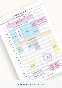 a printable planner with the words weekly schedule on it and an image of a pink circle