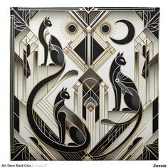 Art Deco Black Cats Cloth Napkin | Zazzle Art Deco Design Pattern, Art Nouveau Cat, Murmuration Art, Art Deco Cat, Pottery Stamps, Egyptian Decor, Art Deco Peacock, Art Deco Motifs, Art Deco Egyptian