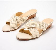 This chic slide features comfortable criss-cross straps and a stacked wedge heel that gives the perfect little lift to your daily ensembles. From Jack Rogers. Chic Slide Wedge Sandals For Vacation, Wedge Heel Slides For Spring Vacation, Chic Slide Wedge Sandals For Beach, Chic Beach Slide Wedge Sandals, Chic Beach Slides With Wedge Heel, Mirror Man, Beauty Storage, Rope Design, Luggage Sets