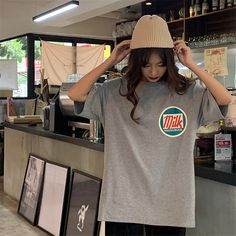 Pasteurized Milk Printed Harajuku Kawaii T-shirts Retro Gray Short Sleeve Top, Pasteurized Milk, Indie Clothes, Y2k Aesthetic Fashion, Egirl Outfits, Y2k Aesthetic Outfits, Indie Outfits, Crop Top Sweater, Style T Shirt