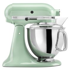 a green kitchen mixer on a white background