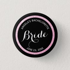 a black and pink bridal sticker on a white surface