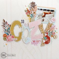 a scrapbook page with the word cozy written in it