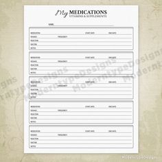 a medical form with the words my medicationss on it