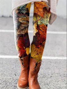 Fitted Multicolor Leggings For Fall, Fall Multicolor Fitted Leggings, Designer Tights, Pink Wedding Shoes, Mori Fashion, Poplin Dress, Leggings Casual, Maple Leafs, Scarf Hat