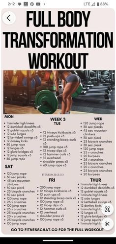 the full body workout poster is shown with instructions for how to do it and what to do