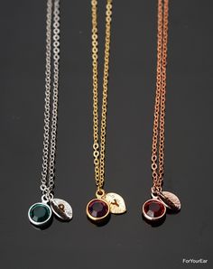 Swarovski Crystal Birthstones, gold plated , Rose Gold and Silver plated chain. Put your own initial on cute leaf charm. Very simple and cute Necklace. I use genuine 6 mm Swarovski Crystal Birthstones Charms. Chain is delicate cable chain. Also chain is lead free and nickel free. This Bracelet is for your friend, daughter, grand daughter or just for you. *When You Order, 1. Choose color - Gold, Silver, and Rose Gold available. 2.Choose a Birthstone -January - Garnet (Siam) February - Amethyst (A Rose Gold Birthstone Charm Necklaces For Anniversary, Personalized Rose Gold Birthstone Necklace For May, Personalized Rose Gold May Birthstone Necklace, Personalized Rose Gold Birthstone Charm Necklace, Personalized Dainty Rose Gold Birthstone Necklace, Dainty Personalized Rose Gold Birthstone Necklace, Rose Gold Birthstone Necklace For May Birthstone Gift, Rose Gold Birthstone Necklace For May, Gift, Personalized Rose Gold Jewelry For May Birthstone