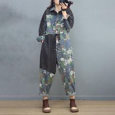 Comfortable, One of Kind. Jumpsuits online shop,|Street|Denim|Floral|Full Length|Button|Pullover|Loose|Female|Print|One Size|Spring/Fall|Hand Wash Casual Patchwork Jumpsuits And Rompers For Fall, Spring Cotton Overalls With Buttons, Spring Patchwork Denim Jumpsuit, Casual Overalls With Buttons, Fall Button Closure Overall Jumpsuits, Cotton Overalls With Sleeves And Buttons, Long Sleeve Cotton Overalls With Buttons, Cotton Jumpsuits And Rompers With Buttons For Fall, Relaxed Fit Denim Overall Jumpsuit With Buttons