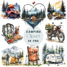 watercolor camping clipart set