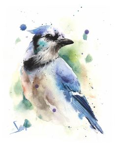 a watercolor painting of a blue bird