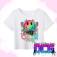 This super cute and trendy Cheer cropped tshirt is the perfect gift for your favorite cheerleader, cheer friend, cheer mom or cheer teacher and cheer coach! This cropped tshirt is soft 100% polyester and runs true to size. We offer this tshirt in (White), please see listing links below. The Shirt is pressed with a high quality Direct-To-Film Transfer. Colors may appear slightly different in person due to computer lighting. These transfers are heat pressed and all designs are hand placed, so posi Summer Cheerleading Tops With School Spirit Style, School Spirit Tops For Summer Cheerleading, Summer School Spirit Tops For Cheerleading, Summer Casual Cheerleading Crop Top, Summer Casual Crop Top For Cheerleading, Casual Summer Crop Top For Cheerleading, Short Sleeve T-shirt For Summer Cheerleading, Summer Short Sleeve T-shirt For Cheerleading, Cute White Cheerleading Tops