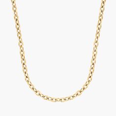 This finely made cable chain is offered in 16", 18", 20, and 24" lengths. Perfect to use with pendants. Yellow Gold Cable Chain Link Necklace, Gold Rolo Chain Necklace In Modern Style, Modern Gold Rolo Chain Necklace, Timeless Link Chain Necklace With Cable Chain, Timeless Oval Link Cable Chain Necklace, Timeless Link Cable Chain Necklace, Timeless Cable Chain Link Necklace, Modern Yellow Gold Cable Chain Necklace, Modern Rolo Chain Link Necklace