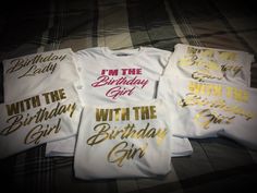 I'm the Birthday Girl / I'm the Birthday Girl Squad T-Shirt. Feel inspired and inspire others with our graphic tees. T-shirt is made of 50% cotton / 50% poly (50/50 Blend). T-shirt's are DryBlend™ fabric helps to wick moisture away from the body. Women shirts are 60/40 blend.   Unisex shirt run true.    Women shirts are fitted. We advise going up one size relax fit.  Size specifications are listed below.  Size-----              USA -----       Bust -----        Waist -----        Hip -----      Sleeve Length -----     Shoulder Widith S -----               0-2 ----- 30.3 ----- 25.2 ----- 31.4 -----   35.4 -----              13.4 -----  M -----                  4 -----  32.2 ----- 27.1 -----         33.4 ----- 39.3 -----              13.8 -----  L -----                  6 -----  34.2 ----- 2 White Custom Print T-shirt For Party, White Birthday T-shirt With Text Print, White Text Print T-shirt For Birthday, White Slogan T-shirt For Birthday, White Crew Neck Top For Birthday Gift, White T-shirt With Text Print For Party, Party T-shirt With Name Print And Crew Neck, Party Crew Neck T-shirt With Name Print, Birthday Lady