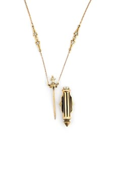 This art deco brass pendant is actually a perfume vial! The top unscrews to reveal a small chamber for fluid and a thin brass applicator. Keep your precious scents close your heart with this beautiful necklace. Hand cast out of solid Brass with a 32" Brass link chain. 100% brass Designed by Haus of Sparrow for Jan Hilmer Made in Small Batches Afro Jewelry, Perfume Necklace, Vial Necklace, Pendant Ideas, Oxidized Brass, Bottle Necklace, Art Deco Necklace, Gold Diamond Necklace, Funky Jewelry