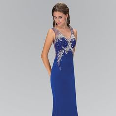 The Elegant Dress Made In The Silhouette Of The Sheath Will Emphasize Your Curves And Delicate Pearls Combined With Rhinestones Will Create An Eye-Catching Image. Fabric: Jersey Length: Long Colour: Royal Neckline: V-Neck Silhouette: Sheath Sleeve: Sleeveless Back: Sheer Embellishments: Pearls, Rhinestones Occasion: Romantic Date/Evening/Dinner, Wedding/Bridesmaid, Graduation, Fashion Show, Visiting Theater/Museum/Restaurant, Banquet, Photo Shoot, Concert, Ball Gown Tags: V-Neckline Sheer Back D Blue Evening Dress With Rhinestones For Gala, Blue Rhinestone Evening Dress For Gala, Blue Rhinestone Floor-length Dress, Blue Embellished V-neck Evening Dress, Royal Blue Embellished Sleeveless Dress, Embellished Royal Blue Dress For Gala, Floor Length Skirt, Glamorous Dresses, Plus Size Prom Dresses