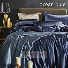 Awulook 25Momme Seamless Luxury Silk Fitted Sheet/Flat Sheet/Dovut Cover/Bedding Set, Ocean blue Sewing Silk, Silk Duvet, Luxury Flat, Silk Duvet Cover, Mulberry Silk Fabric, Silk Sheets, Luxury Flats, Sleep Accessories, Silk Bedding