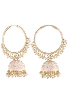 Buy Women's Alloy Jhumka Earring in White Online Gold Plated Chandbalis With Latkans For Festivals, Gold-plated Meenakari Jhumkas In Dangle Style, Gold Plated Meenakari Jhumkas For Festivals, Traditional Gold Plated Danglers, Traditional Gold-plated Danglers, Gold Plated Round Jhumkas With Latkans, Round Gold Plated Jhumkas With Latkans, Handmade Festive Temple Hoop Earrings, Festive Handmade Temple Hoop Earrings