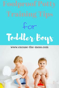 two toddler boys sitting on potty training tips for toddler boys with the title overlay