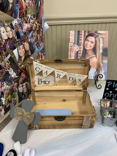 a graduation card box with pictures on it