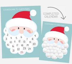 two calendars with santa claus faces and snowballs on them, one for each month