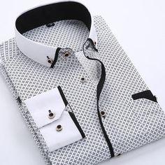 Men Dress Shirt, Social Business, Long Sleeve Print Dress