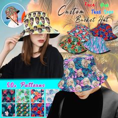 ❤❤Customized bucket hat is a must-have sun protection item in summer! Concise and classic, the version fits our facial curves, can modify the face shape, In outdoor activities, wearing this hat can protect your skin from UV rays and unique gift for your boyfriend, girlfriend, husband, wife, family and friends. ✅How to order✅ 1. Choose Bucket Hat size (see the image of SIZE TABLE ). 2. Select design Style if applicable. 3. Please note your favorite background pattern number in the personalized cu Custom Bucket Hats, Gifts For Your Boyfriend, Name Logo, Face Design, Shopping Hacks, Custom Hats, Hat Sizes, Custom Photo, Background Patterns