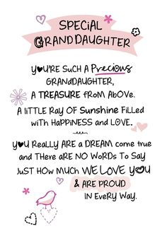 WPL Greeting Card Inspired Words Greetings Card - Special Granddaughter Greeting Card Birthday, Granddaughter Birthday