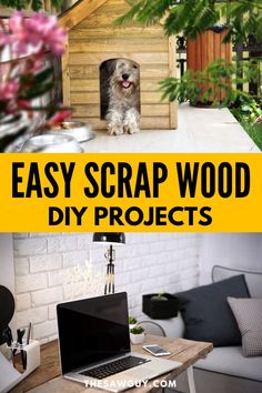 a dog house made out of wood with the words easy scrap wood diy projects