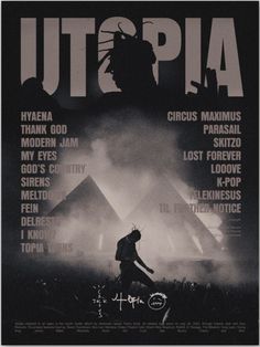 the poster for utopia is shown in black and white