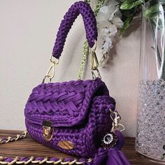 Beautiful handbag ready for your new life!! Luxury Crochet Crossbody Bag For Daily Use, Luxury Purple Clutch Shoulder Bag, Chic Purple Shoulder Bag With Mobile Phone Pocket, Chic Purple Shoulder Bag For Mobile Phone, Luxury Crochet Bag With Removable Pouch, Chic Purple Handheld Satchel, Purple Shoulder Bag With Detachable Handle For Evening, Chic Purple Box Bag For Everyday Use, Purple Evening Satchel Shoulder Bag