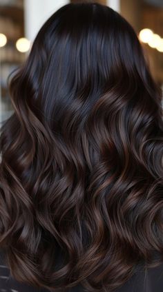 Dark Hair With Dark Balayage, Fall Hair Color For Black Hair Balayage, Dark Long Hair Styles, Brunette Balayage Hair Black, Dark Brown On Black Hair, Fall Brunette Hair Color Dark, Espresso Balayage Dark Brown, Fall Dark Hair Ideas, Balayage For Dark Black Hair