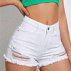 Super Cute And Stylish Ships In 5-10 Business Days Chic Ripped Shorts For Spring, Cowgirl Shorts, White Short Shorts, Shorts Ripped, Ripped Jean Shorts, White Jean Shorts, White Denim Shorts, Women Shorts, Trendy Summer Outfits