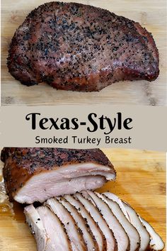 two different types of meat sitting on top of a cutting board next to each other